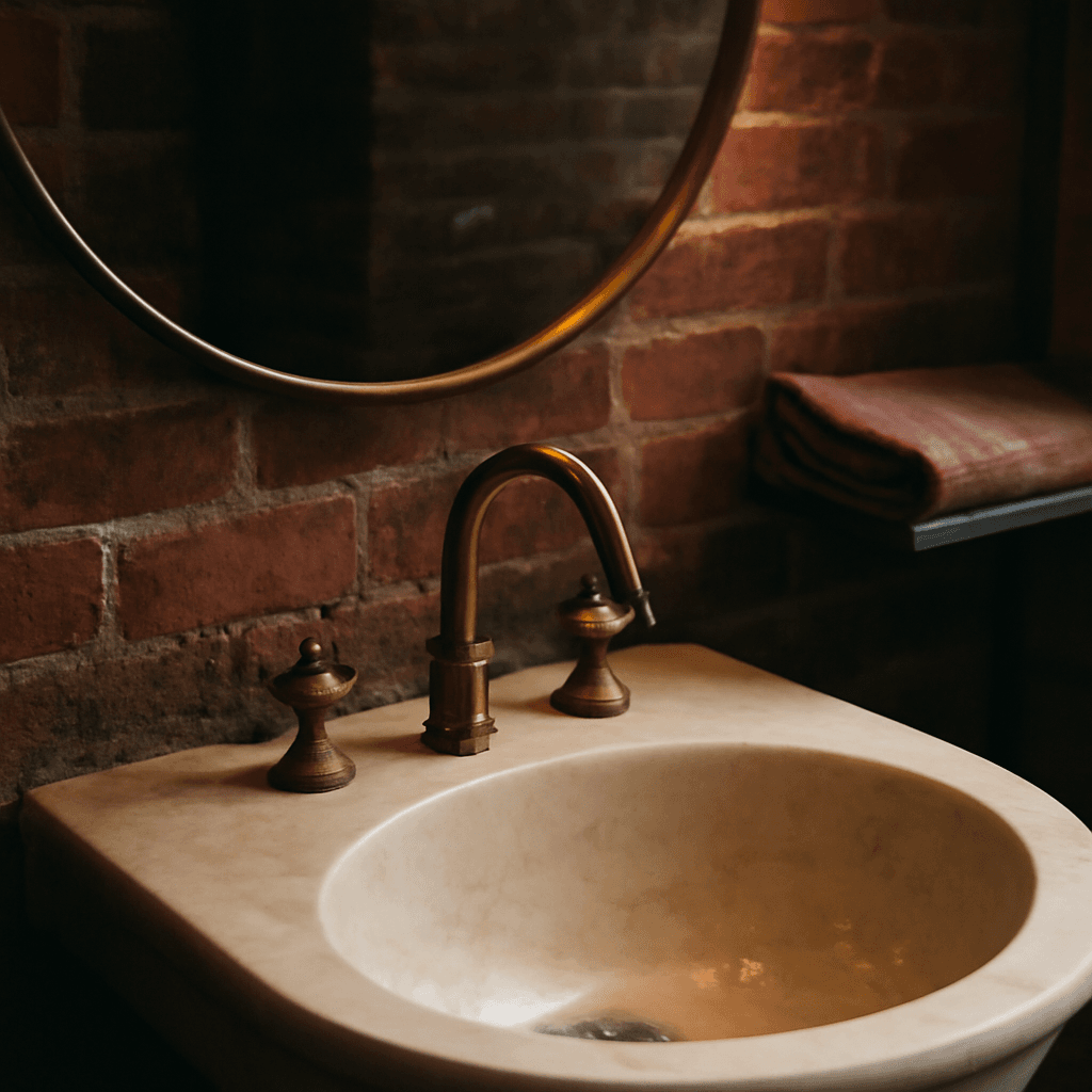 House of Lune — Brunswick backwash station with brass fittings and exposed brick